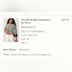 Anthropologie Pilcro Striped Crew Neck - Olive and Coral